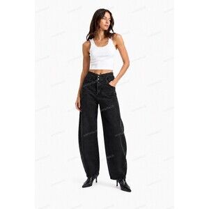 Free People We The Free Crossroads Barrel Leg Jeans NWT Size 32 Crossover Waist